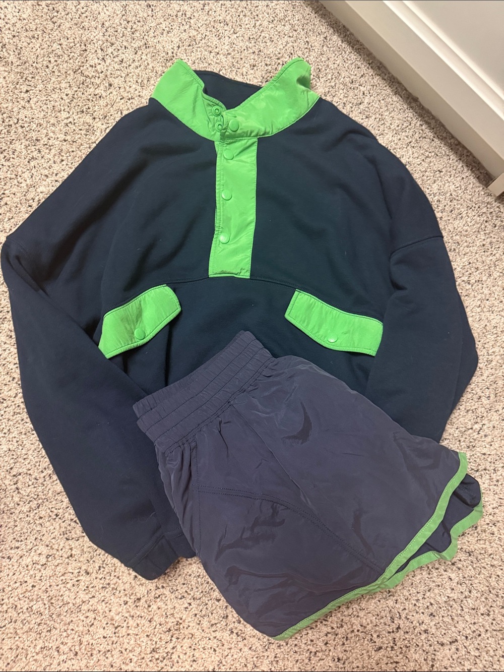 FP Movement by Free People Navy Pullover with Bright Green Trim